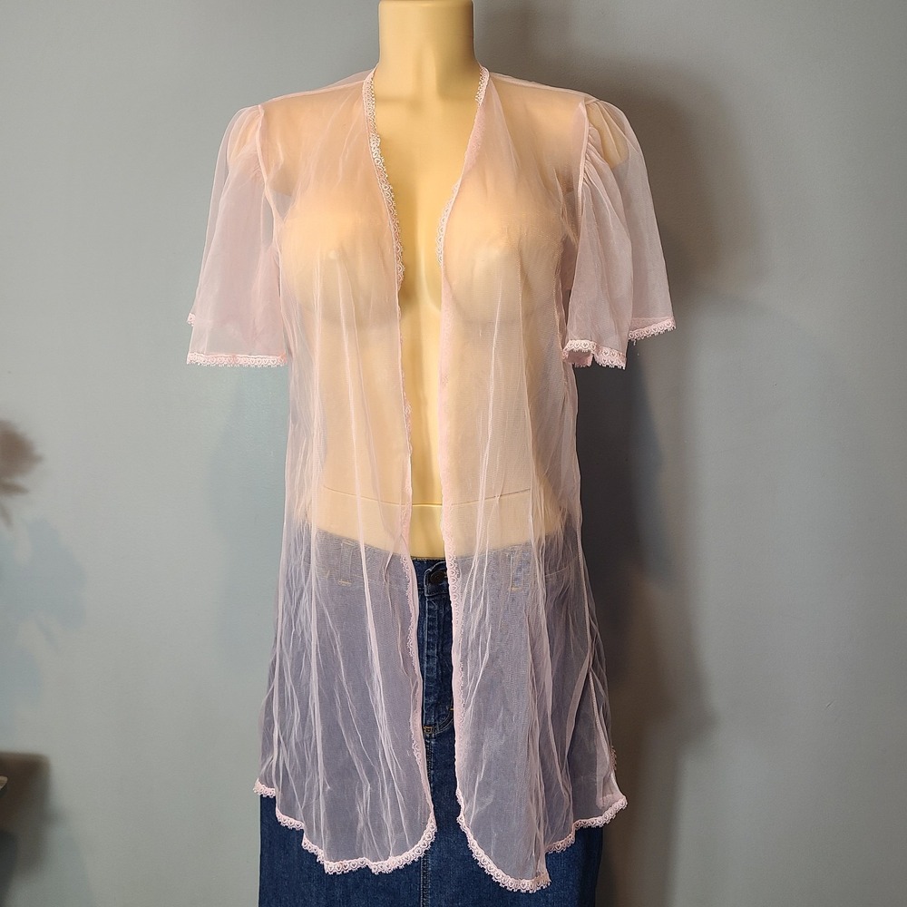 Vtg Jill‎ Andrea Of New York Sheer Pink Lace Lingerie Topper Peignor 70s Dainty